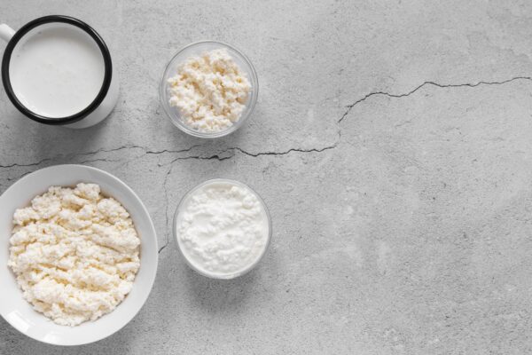 Cottage cheese alternative on with milk.