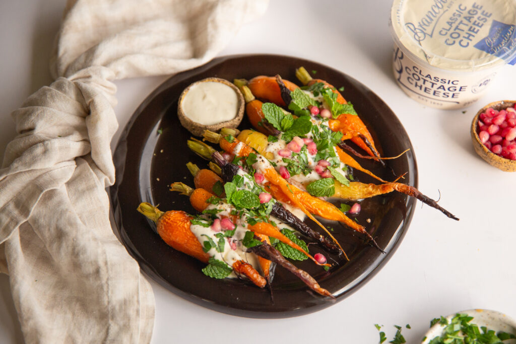A delicious glazed carrots with cottage cheese classic.