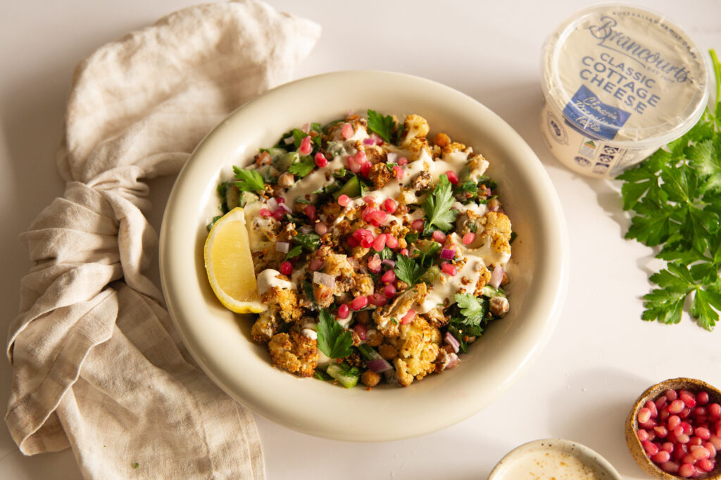 A roasted cauliflower salad perfect comforting winter meal.