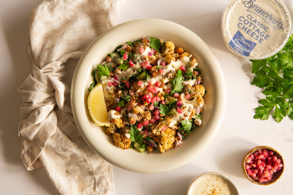 A roasted cauliflower salad paired with Brancourts.