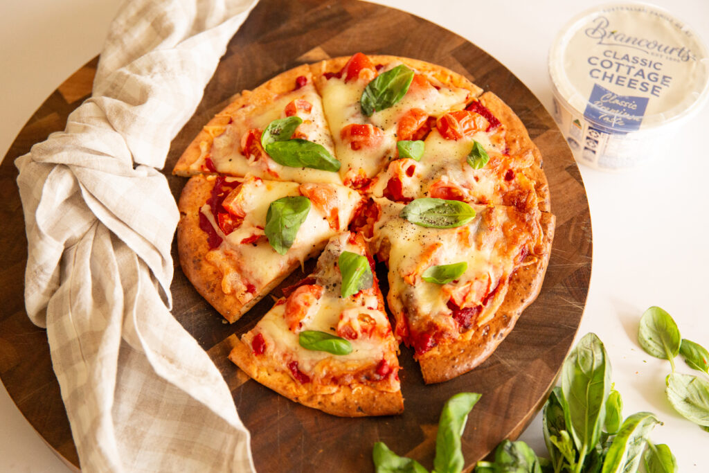 Delicious cottage cheese pizza.