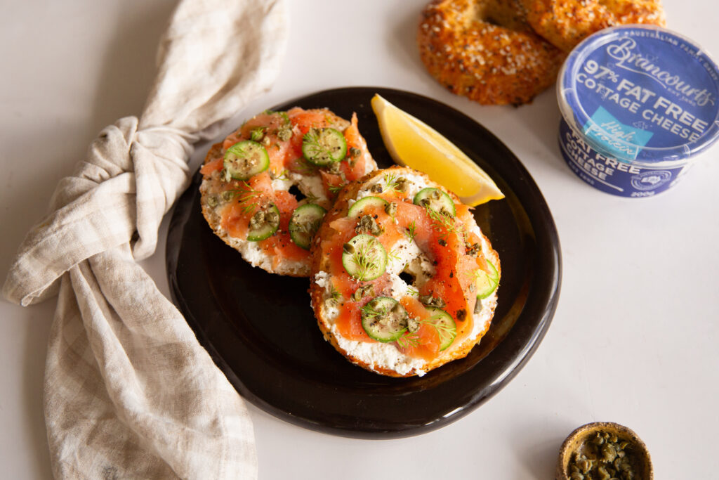 Cottage Cheese & Salmon Bagels, a delicious recipe.