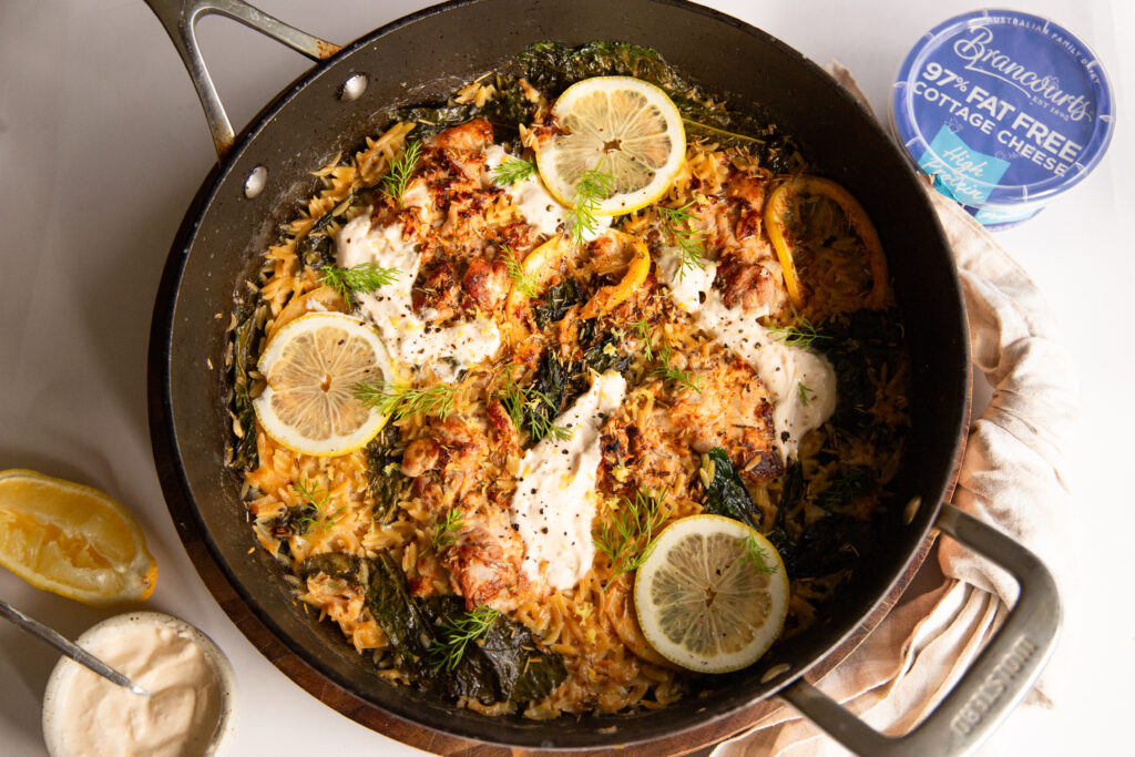 Lemon and Chicken Risoni with the famous Brancourts cottage cheese.