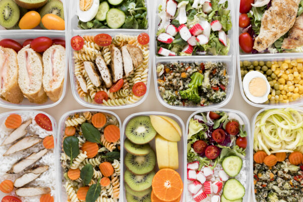 Assortment of meal prep foods.