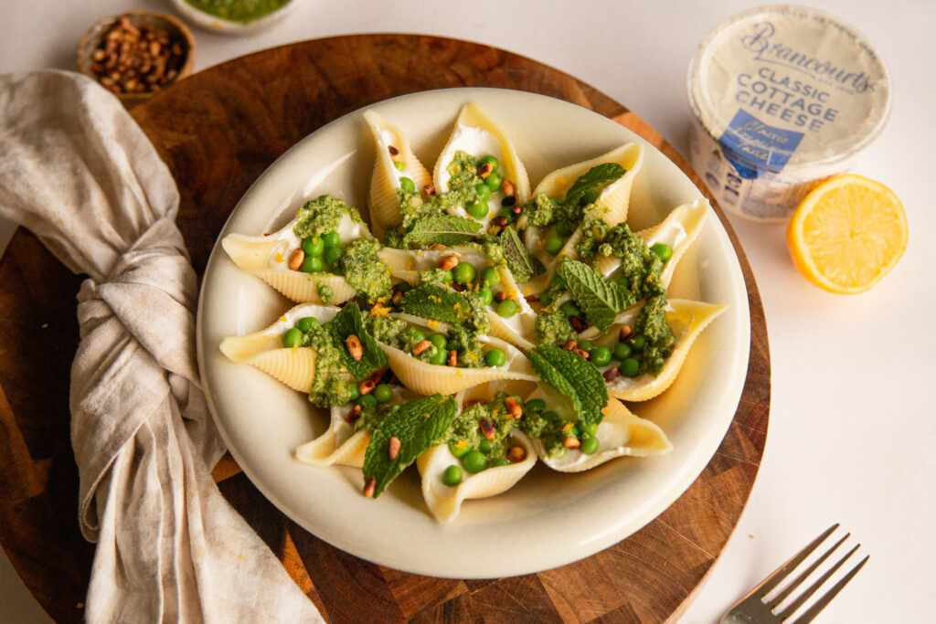 Cottage Cheese & Pea Stuffed Conchiglioni with Brancourts Classic Cottage cheese.