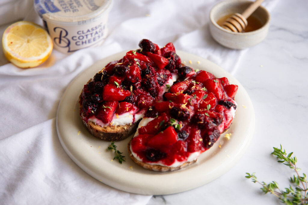Whipped Cottage Cheese Strawberry Bruschetta , a fresh, nourishing and light breakfast.