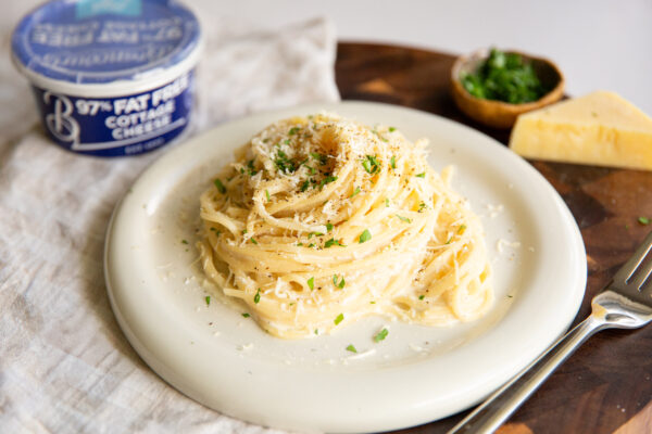 Delicious Alfredo Cottage Cheese Pasta.