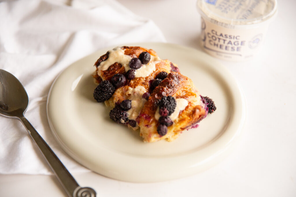 Berry Croissant Bake with Brancourts Classic Cottage cheese.