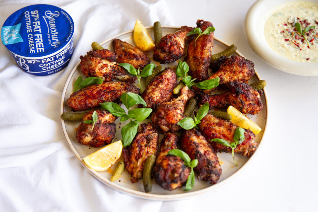Crispy Chicken Wings using Brancourts 97% Fat Free Cottage Cheese.