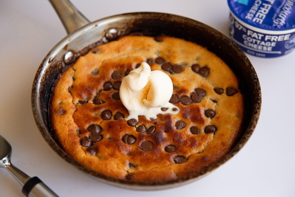 Cottage Cheese Cookie Skillet made with Brancourts 97% Fat Free Cottage Cheese.