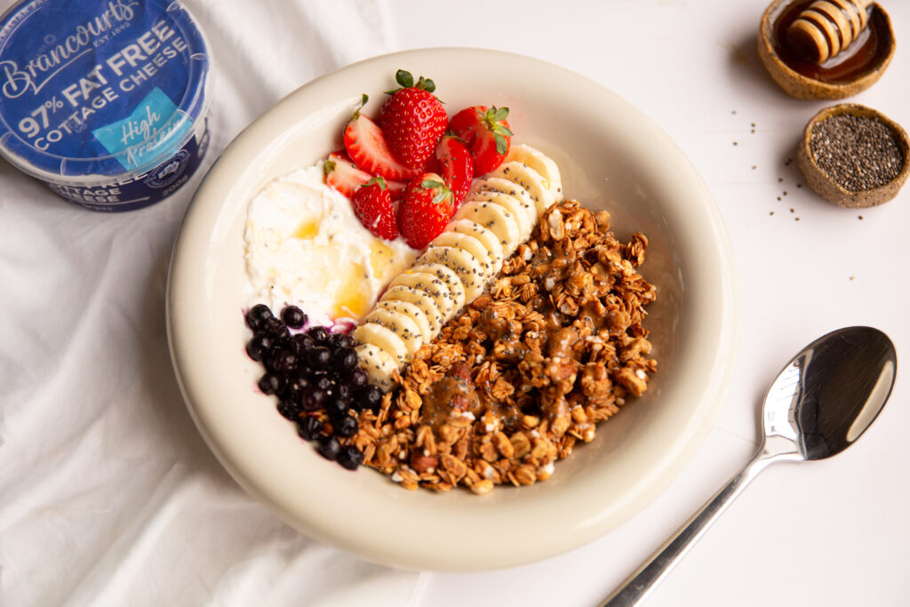 Cottage Cheese Breakfast Bowl with Brancourts 97% Fat Free Cottage Cheese.