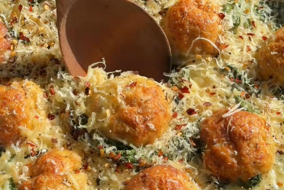 Yummy Chicken Meatballs with Creamy Orzo.