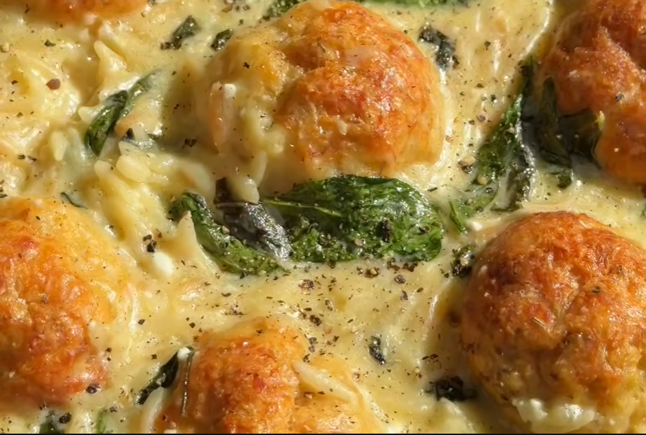 Chicken Meatballs with Creamy Orzo with Brancourts Classic Cottage Cheese.