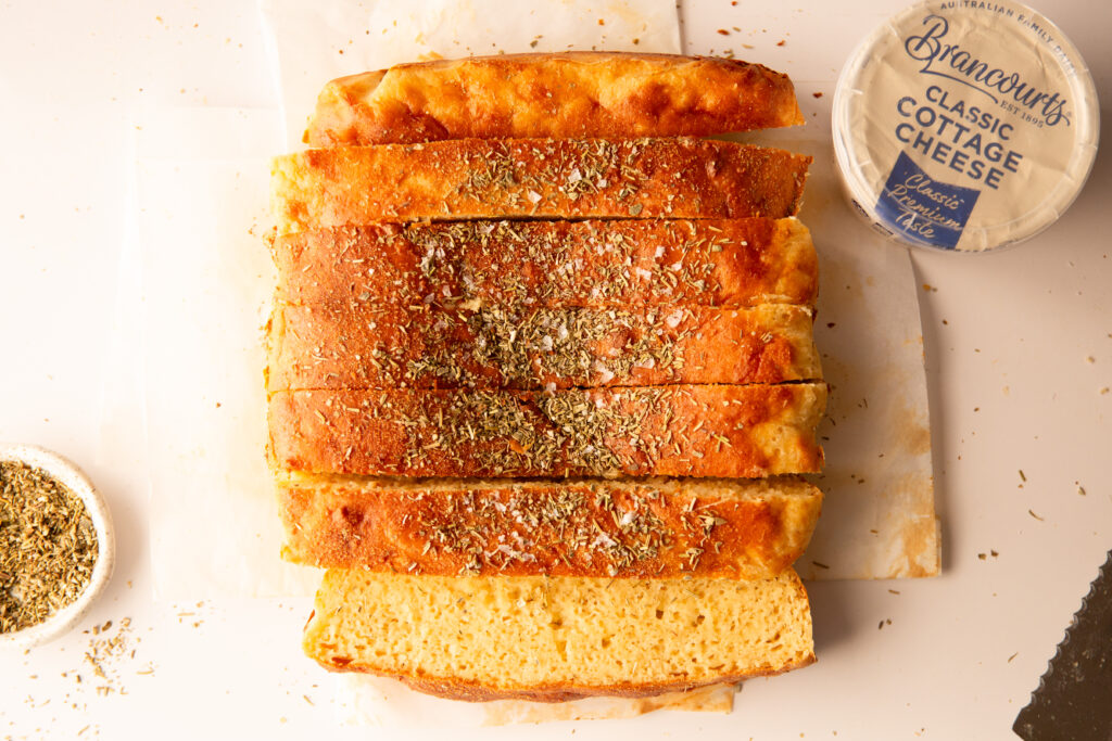 Garlic & Herb Cottage Cheese Bread with Classic Cottage Cheese.