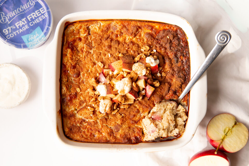 Cinnamon & Apple Oatmeal Bake with Brancourts 97% Fat Free Cottage Cheese.