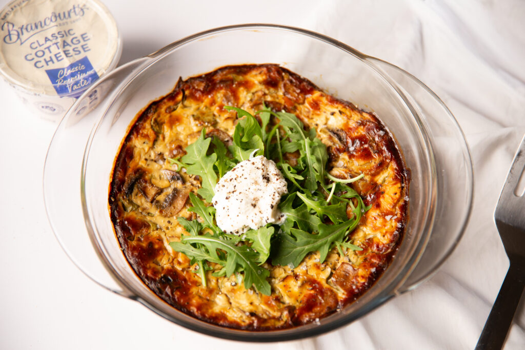 Cottage Cheese Mushroom and Rocket Bake with Brancourts Classic Cottage Cheese.