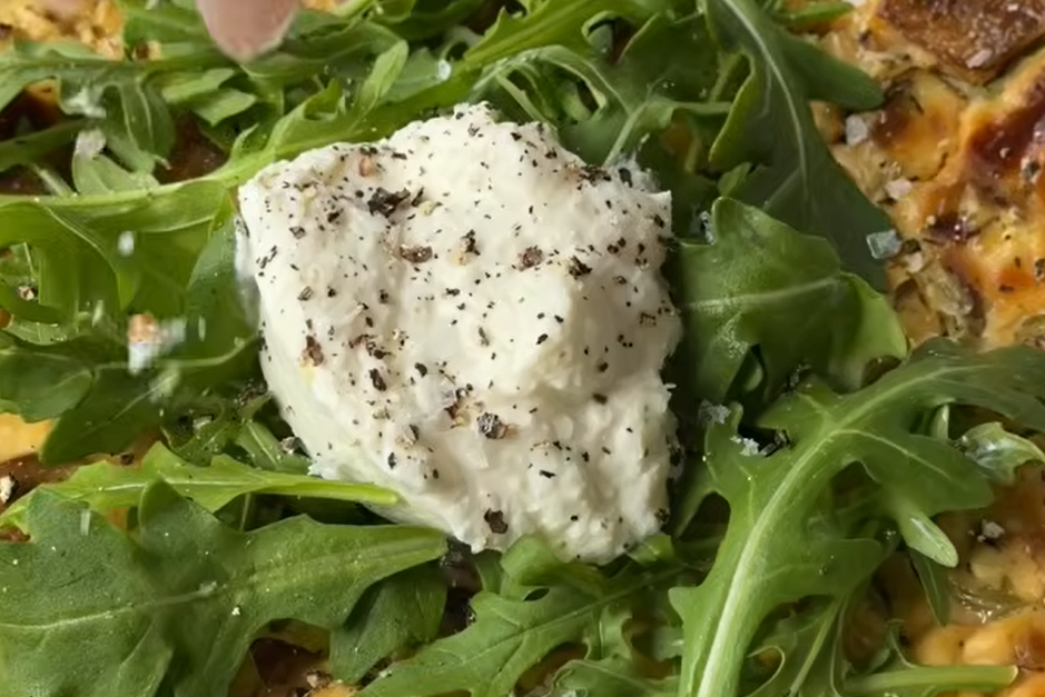 Delicious Cottage Cheese Mushroom and Rocket Bake.